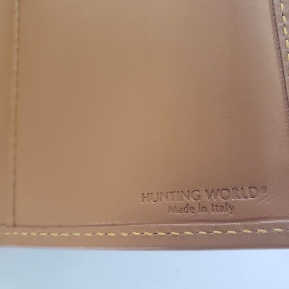 Hunting World Vintage Designer Tan Green Wallet Credit Card ID Holder Case Small - Picture 5 of 12